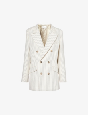 FRAME: Double-breasted peak-lapel regular-fit cotton and linen-blend blazer