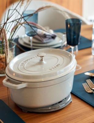 Staub 4-quart Round Enameled Cast Iron Cocotte In White Truffle