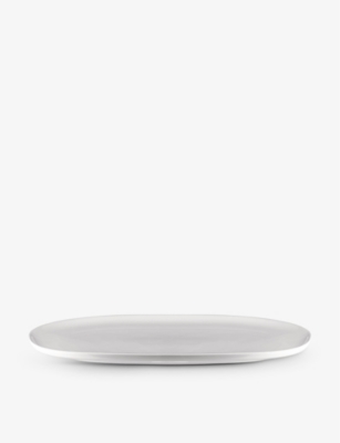 Alessi White Itsumo Oval Porcelain Serving Plate 36cm In Green