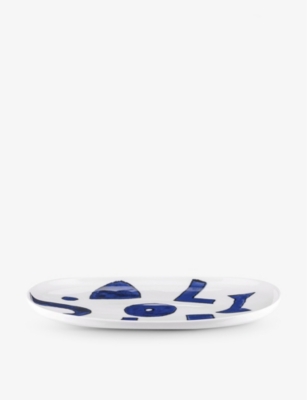 Alessi Blue Itsumo Oval Porcelain Serving Plate 25cm In Blue
