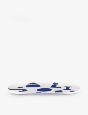 Alessi Blue Itsumo Oval Porcelain Serving Plate 36cm In Blue