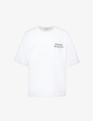 Shop Alexander Mcqueen Men's White Black Exploded Logo-print Cotton-jersey T-shirt