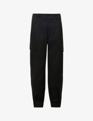 Shop Alexander Mcqueen Men's Black Pleated-hem Tapered-leg Regular-fit Cotton Cargo Trousers