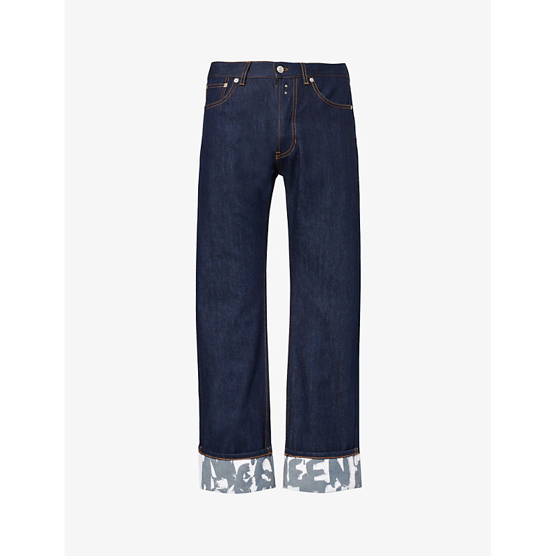 Alexander Mcqueen Mens Indigo Turn-up Folded-hem Regular-fit Jeans