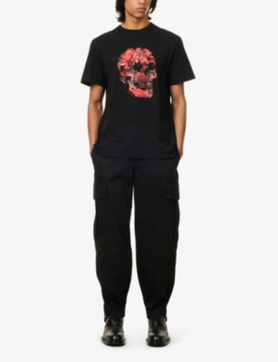 Shop Alexander Mcqueen Mens Black Red Skull Graphic-print Cotton-jersey T-shirt