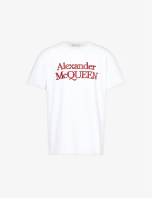 Shop Alexander Mcqueen S Logo-print Crewneck Cotton-jersey T-shirt Opticalwhite