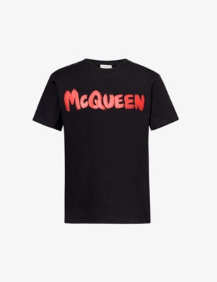 Shop Alexander Mcqueen Men's Black Red Graffiti Logo-print Relaxed-fit Cotton-jersey T-shirt