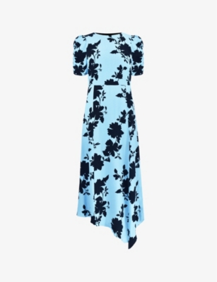 Shop Ro&zo Women's Blue Luna Shadow Floral-print Crepe Midi Dress