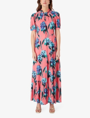 Shop Ro&zo Women's Pink Twist -neck Floral-print Woven Maxi Dress