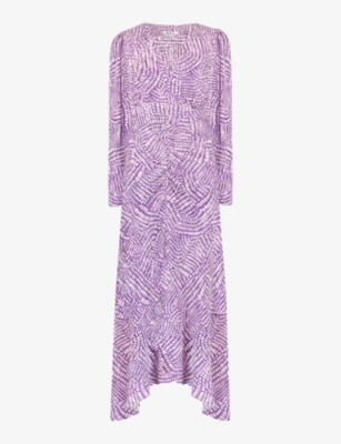 Shop Ro&zo Women's Purple Geometric-print Ruched Crepe Midi Dress