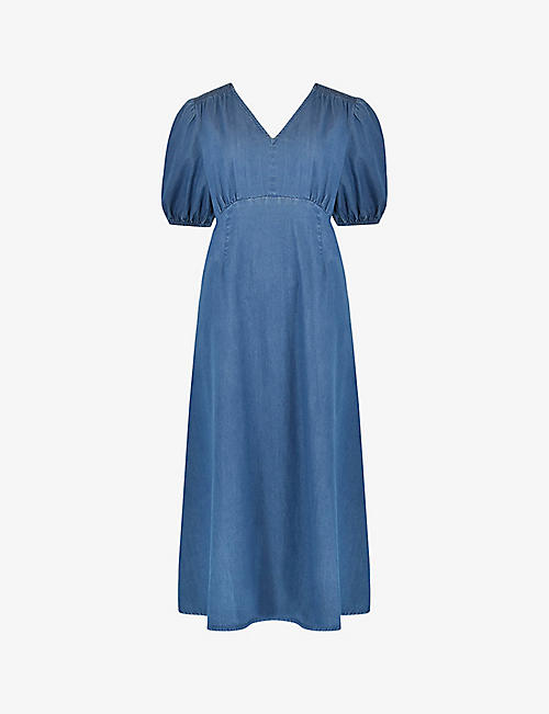 RO&ZO: Shirred-shoulder relaxed-fit cotton midi dress