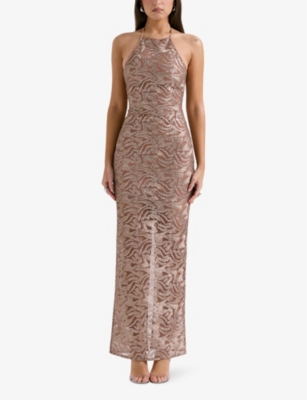 House Of Cb Womens Rose Gold Giada Sequin-embroidered Woven Maxi Dress In Rose Gold