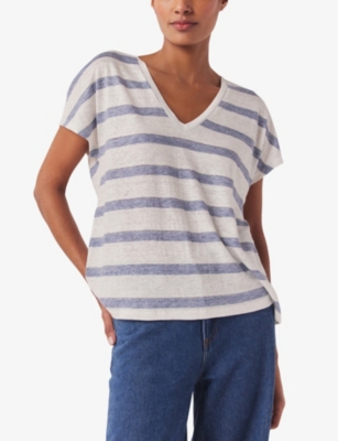 Shop The White Company Women's Stripe V-neck Striped Linen T-shirt
