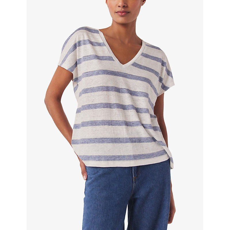 Shop The White Company Women's Stripe V-neck Striped Linen T-shirt