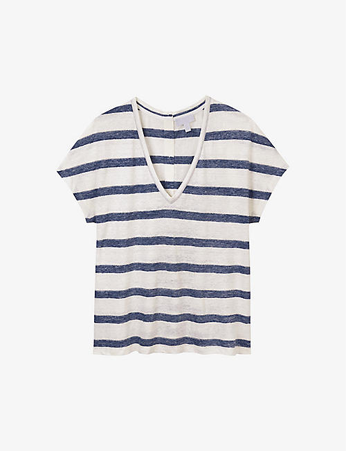 THE WHITE COMPANY: V-neck striped linen T-shirt
