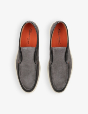Santoni Mens Grey Detroit Slip-on Suede Desert Boots In Grey