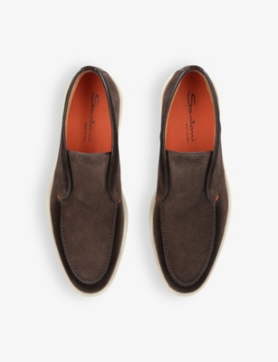Santoni Mens Dark Brown Detroit Slip-on Suede Desert Boots In Dark Brown