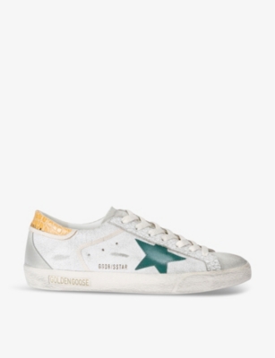GOLDEN GOOSE: Men's Superstar star-embroidered croc leather low-top trainers