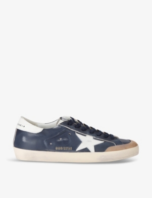GOLDEN GOOSE: Men's Superstar star-embroidered leather low-top trainers