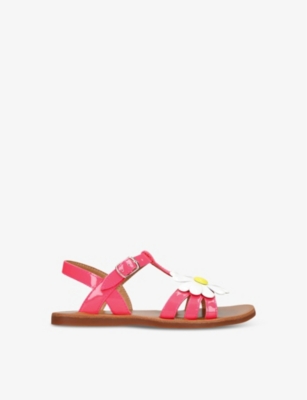Shop Pom D'api Girls Pink Kids' Plagette Big Flower Leather Sandals