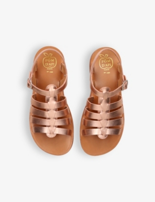Shop Pom D'api Girls Bronze Kids Plagette Multi-strap Flat Leather Sandals