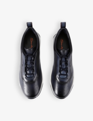 Santoni Mens Navy Innova Perforated Leather Low-top Trainers In Navy