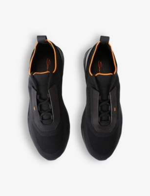 Santoni Lace-up Leather And Fabric Sneakers In Black