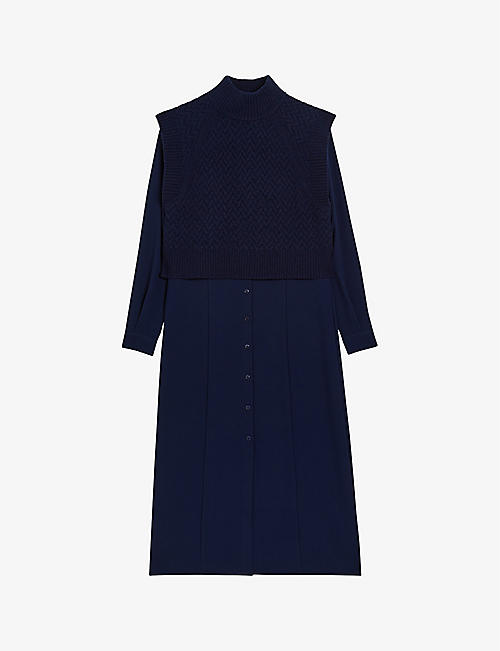 TED BAKER: Elsiiey knit-layer stretch-woven midi dress