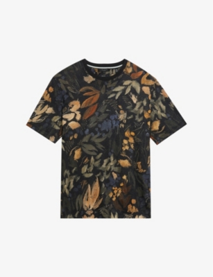 Shop Ted Baker Men's Multicol Allpine Graphic-print Linen T-shirt