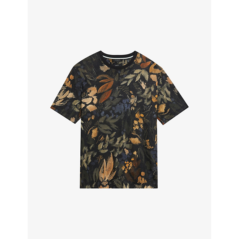 Shop Ted Baker Mens Multicol Allpine Graphic-print Linen T-shirt