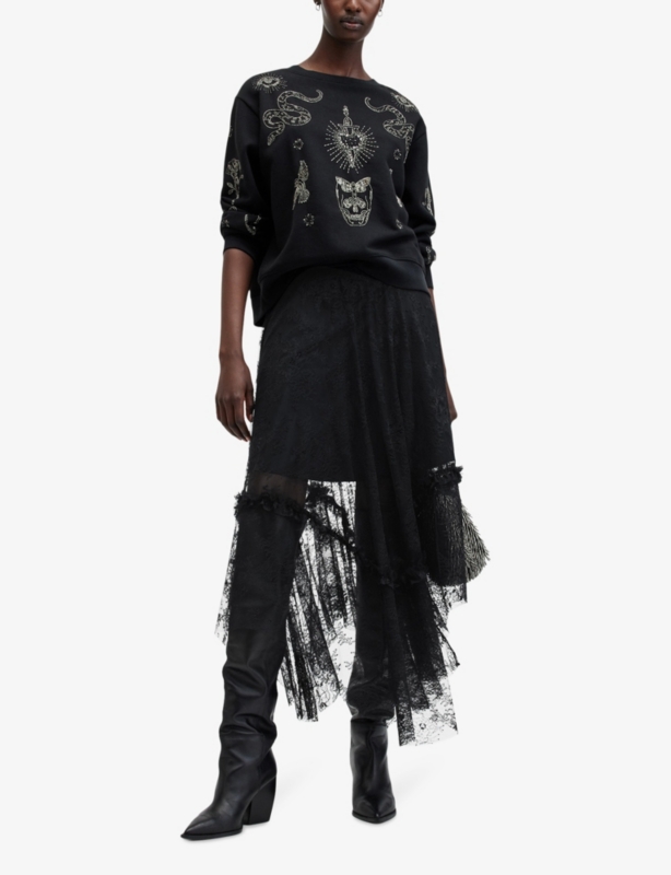 Josie tiered-hem lace midi skirt
