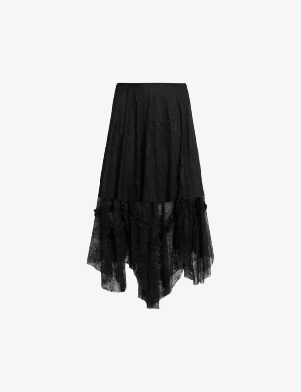 Josie tiered-hem lace midi skirt