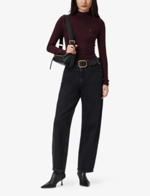 Allsaints Womens Oxblood Red Rina Roll-neck Long-sleeve Stretch-woven Top Xs In Burgundy