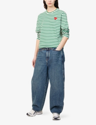 COMME DES GARCONS PLAY: Stripe Logo-Appliqué Long-Sleeve Cotton-Jersey T-Shirt