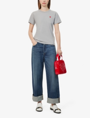 Comme Des Garçons Play Comme Des Garcons Play Womens Gray Heart Logo-embroidered Cotton-jersey T-shirt In Gray
