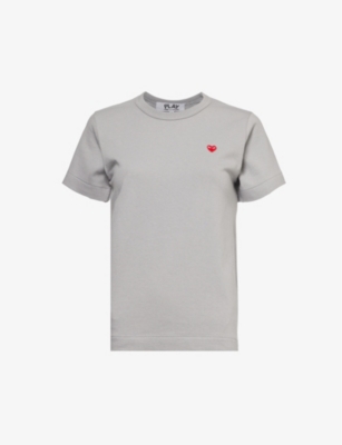 Shop Comme Des Garçons Play Comme Des Garcons Play Women's Gray Heart Logo-embroidered Cotton-jersey T-shirt