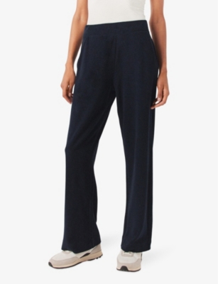 Shop The White Company Womens Vy Towelling Straight-leg High-rise Organic-cotton Trousers In Navy