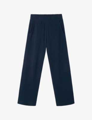 Shop The White Company Towelling Straight-leg High-rise Organic-cotton Trousers In Navy