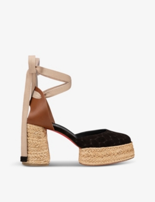 Shop Christian Louboutin Womens Black Brigissima Suede Heeled Sandals