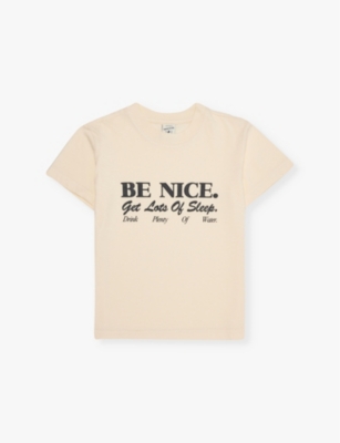 Shop Sporty And Rich Be Nice Short-sleeved Cotton-blend T-shirt 2-14 Y In Cream