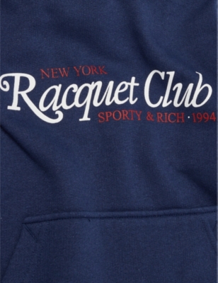 Shop Sporty And Rich Navy Racquet Club Cotton-blend Hoody 2-14 Y