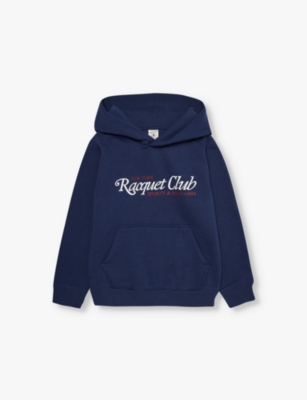 Shop Sporty And Rich Navy Racquet Club Cotton-blend Hoody 2-14 Y