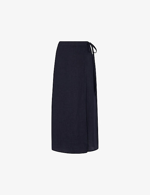 WHISTLES: Wrap split-front linen midi skirt