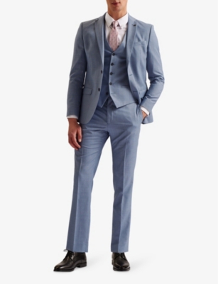 Shop Ted Baker Mens Blue Sharkskin-pattern Slim-fit Wool-blend Waistcoat