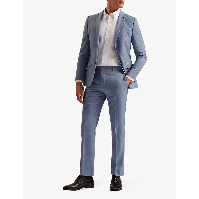 Shop Ted Baker Men's Blue Oriont Slim-fit Wool-blend Trousers