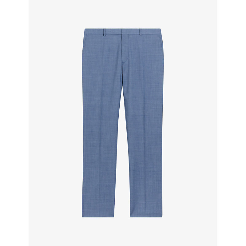 Shop Ted Baker Men's Blue Oriont Slim-fit Wool-blend Trousers
