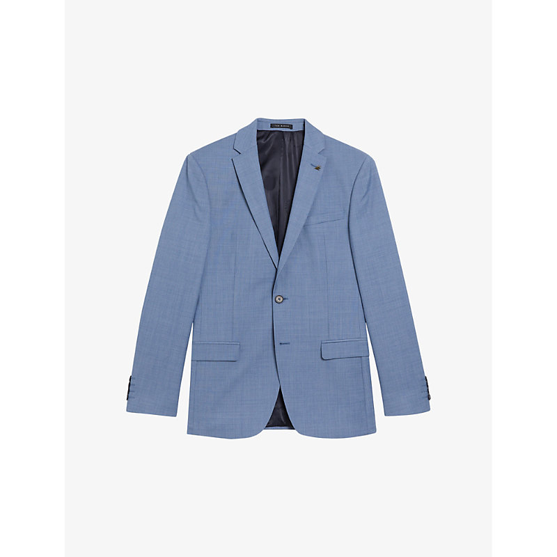Ted Baker Mens Blue Orionj Sharkskin-texture Wool-blend Jacket