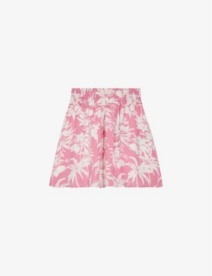 Shop The Kooples Graphic-print Smock-detail Woven Mini Skirt In Pink-white