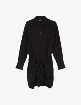 Shop The Kooples Women's Black Tie-waist Long-sleeve Silk Mini Dress