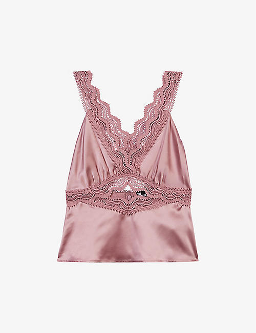 THE KOOPLES: Guipure-lace cut-out silk top